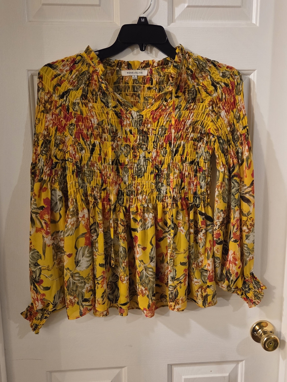 Rose & Olive Yellow Floral Smocked Peasant Blouse